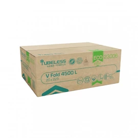Tubeless V Hajtogatott kéztörlő 2 rétegű, fehér, recy  22x21cm, 20x225lap 4500lap/karton