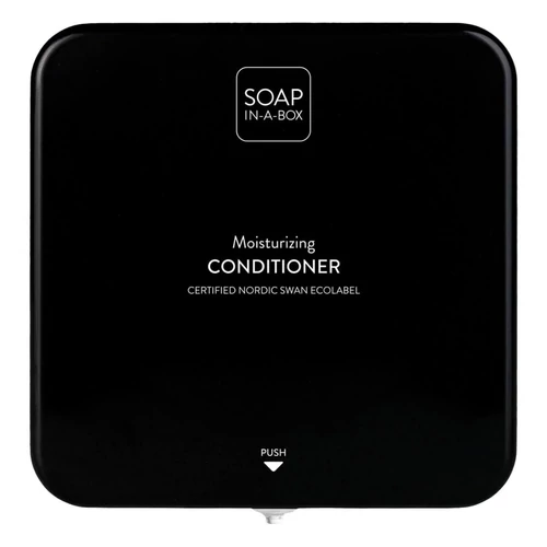 Soap-In-A-Box fényes fekete hajkondicionáló adagoló, előlap