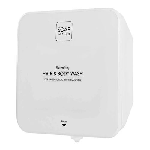 Soap-In-A-Box fényes fehér tusfürdő és sampon adagoló