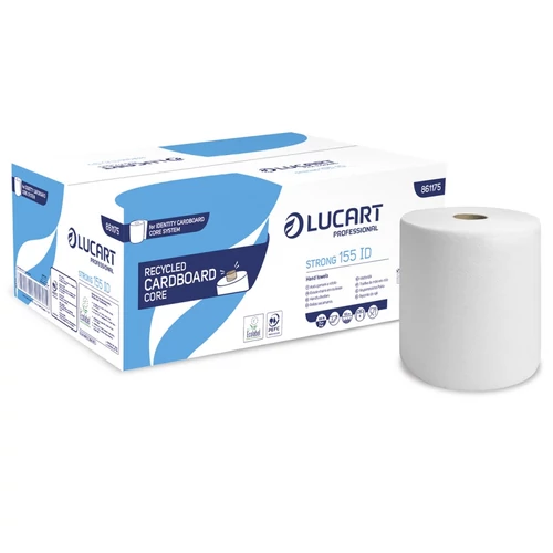 Lucart Strong 155 ID (Cardboard Core) tekercses kéztörlő - 2 rétegű, hófehér 155m (Karton - 6 tek) 40 karton/raklap