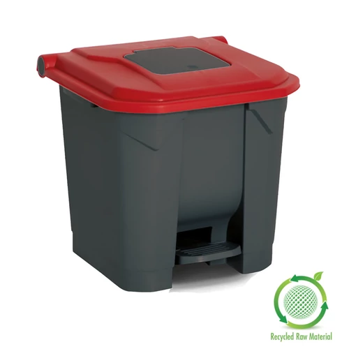 Planet Szelektív hulladékgyűjtő konténer, műanyag, pedálos, antracit/piros, 30L