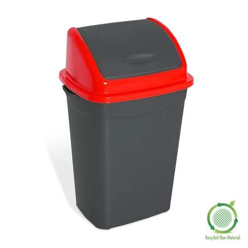Billenőfedeles szemetes kuka, műanyag, antracit/piros, 50 L