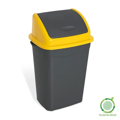 Billenőfedeles szemetes kuka, műanyag, antracit/sárga, 50 L