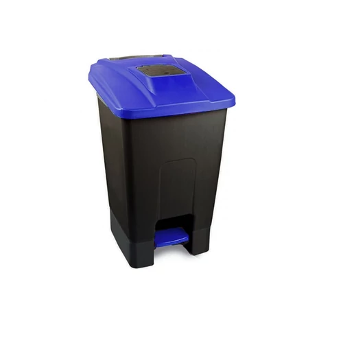 Szelektív hulladékgyűjtő konténer, műanyag, pedálos,  fekete/kék, 100L