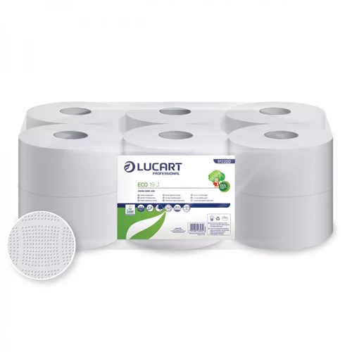 Lucart Eco 19J környezetbarát toalettpapír 19cm átm. - 2 rétegű, fehér, 120m (Karton - 12 tek), 812200