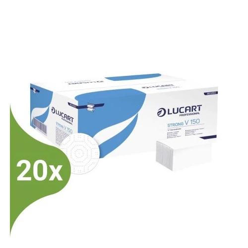Lucart Strong V150 hajtogatott kéztörlő - hófehér 2 rétegű, 150 lapos (Karton - 20 csomag), 863060J