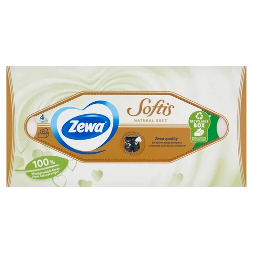 Zewa Softis 4 rétegű dobozos Natural Soft papírzsebkendő, 80 db