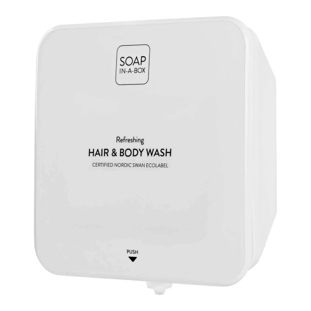 Soap-In-A-Box fényes fehér tusfürdő és sampon adagoló