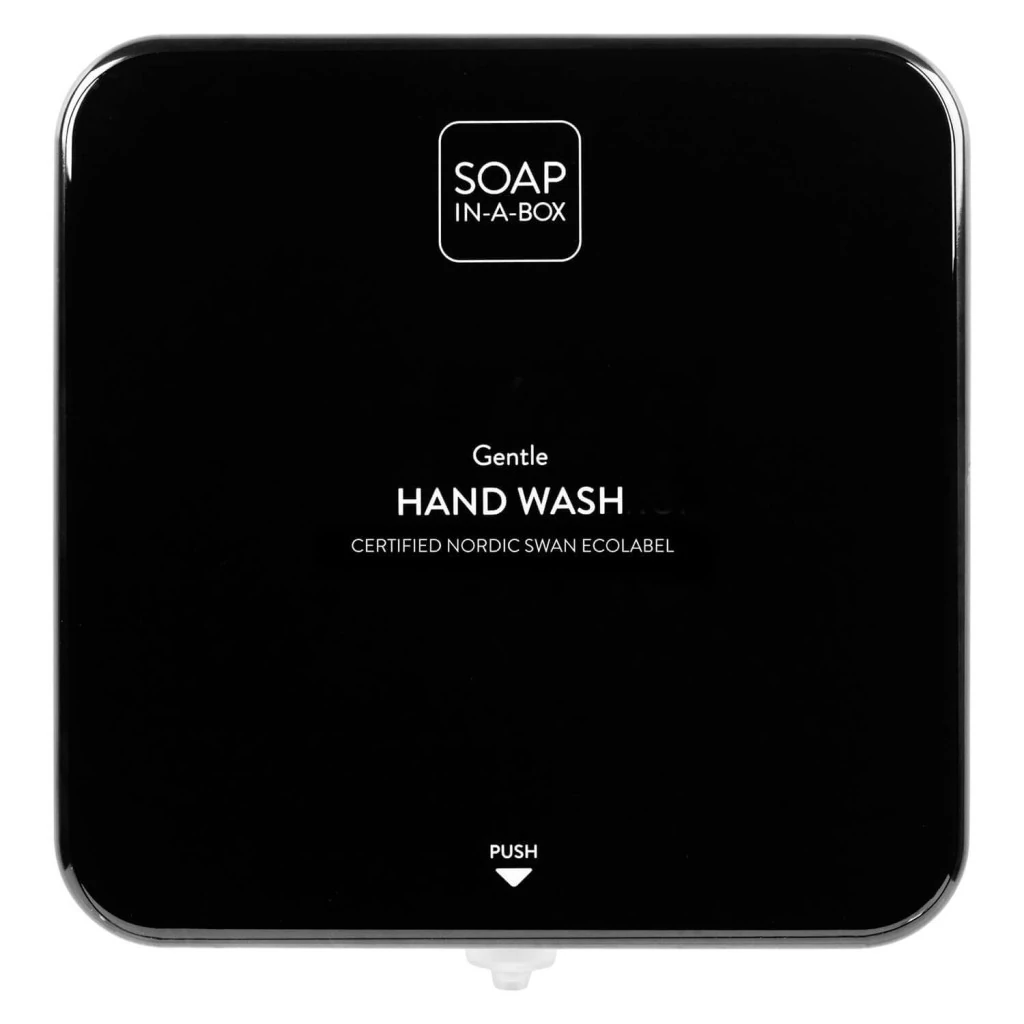 Soap-In-A-Box fényes fekete szappan adagoló, előlap