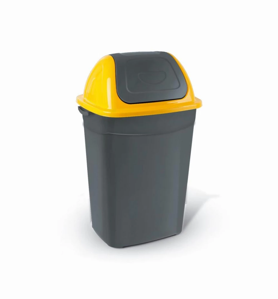 Billenőfedeles szemetes kuka, butterfly, műanyag, antracit-sárga, 50 L