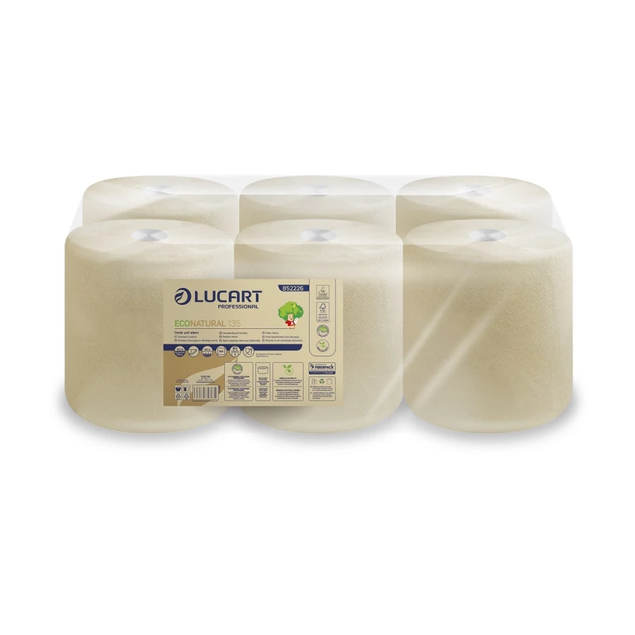 Lucart ECO Natural tekercses kéztörlő 2 rétegű, 450lap, 135m, 6tekercs/zsugor, 48zsugor/raklap