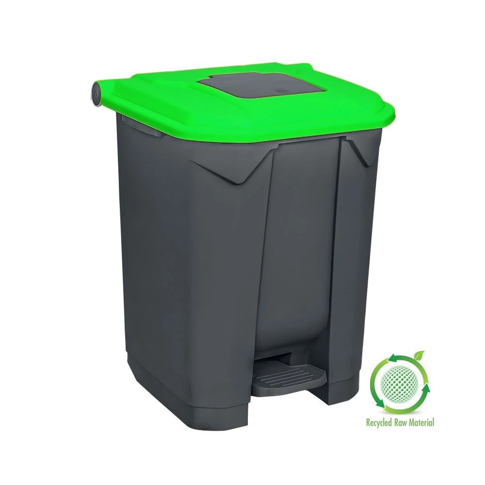 Planet Szelektív hulladékgyűjtő konténer, műanyag, pedálos, antracit, zöld, 50L