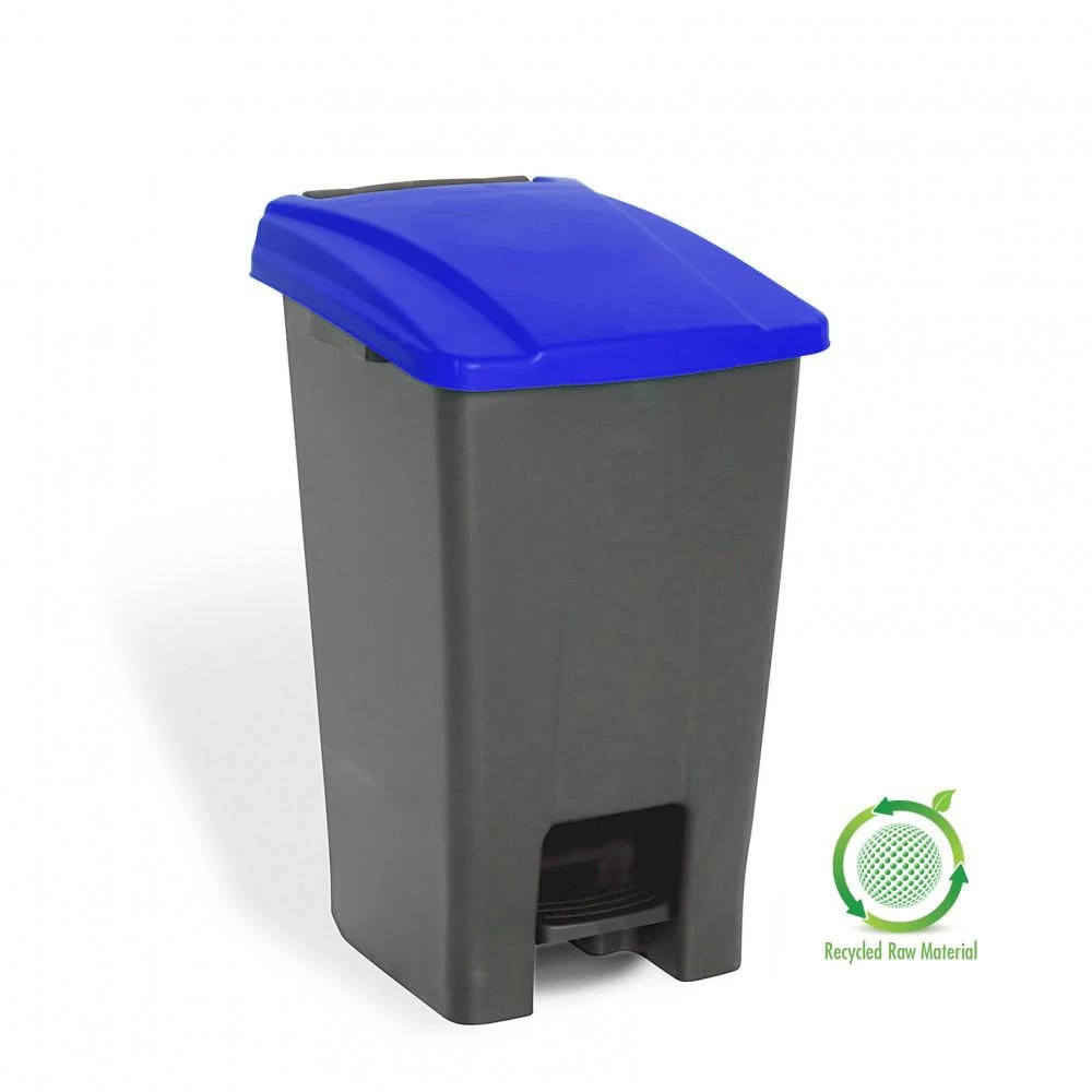 Planet Szelektív hulladékgyűjtő konténer, műanyag, pedálos, antracit/kék, 70L