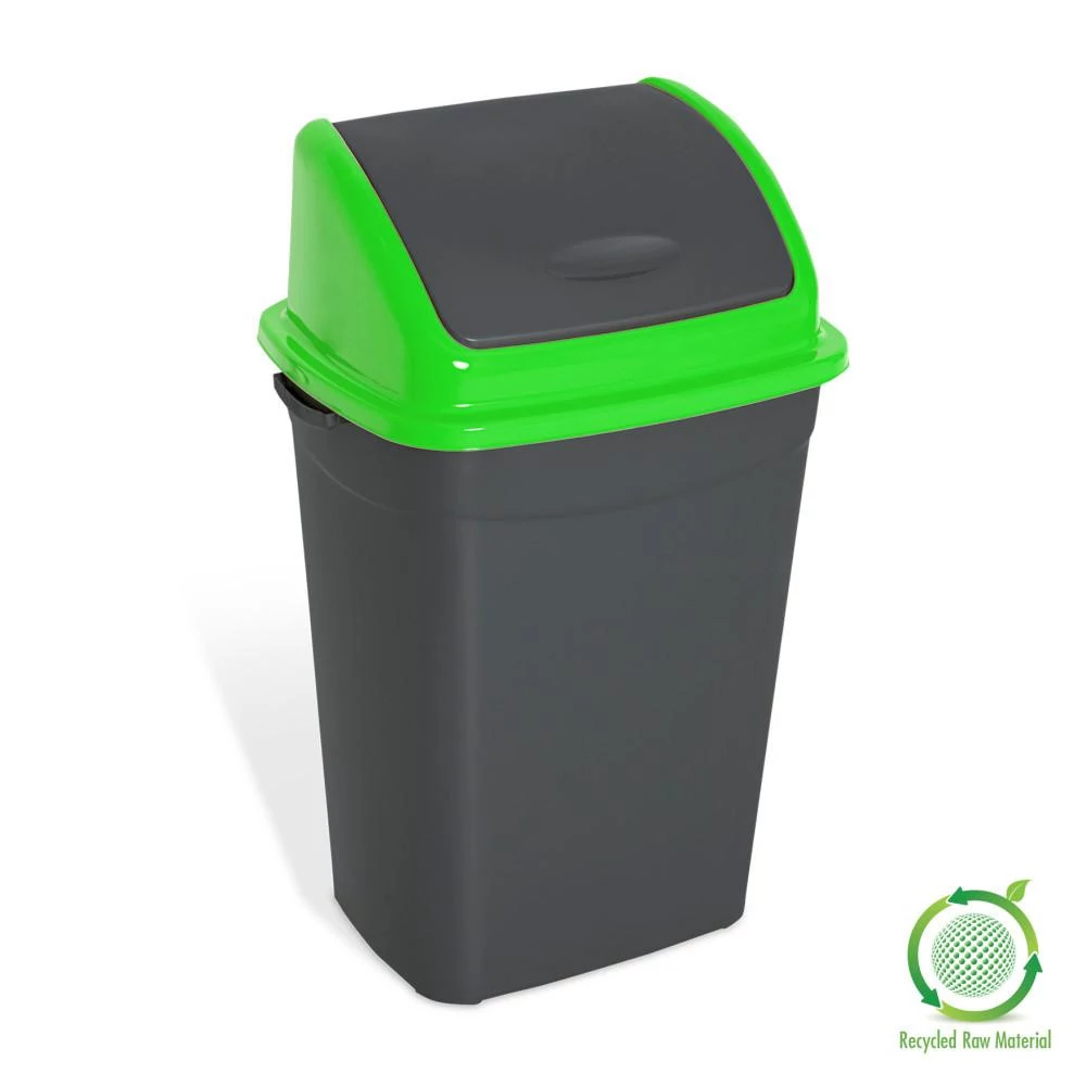 Billenőfedeles szemetes kuka, műanyag, antracit/zöld, 50 L