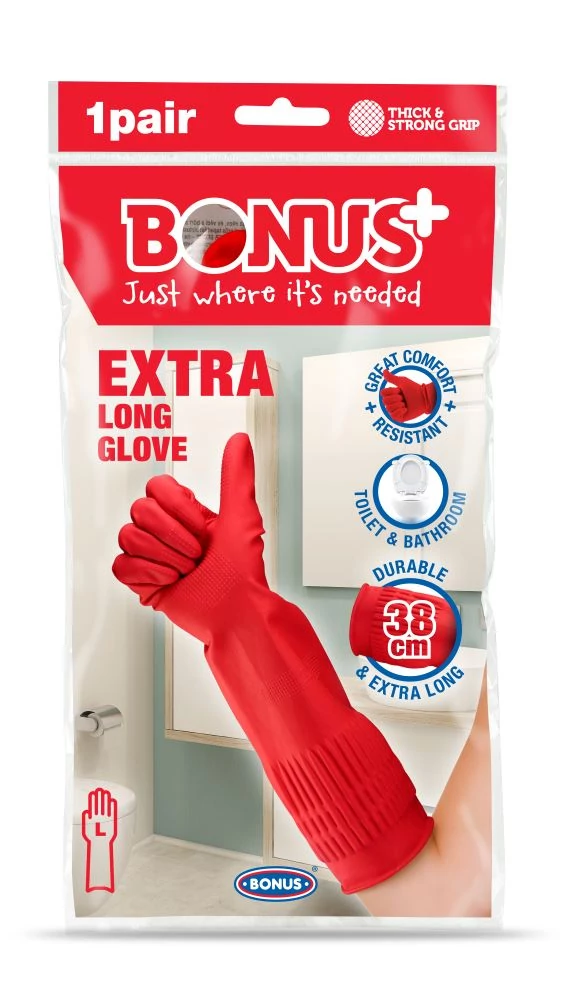 Bonus extra hosszú (38cm) vastag gumikesztyű, L