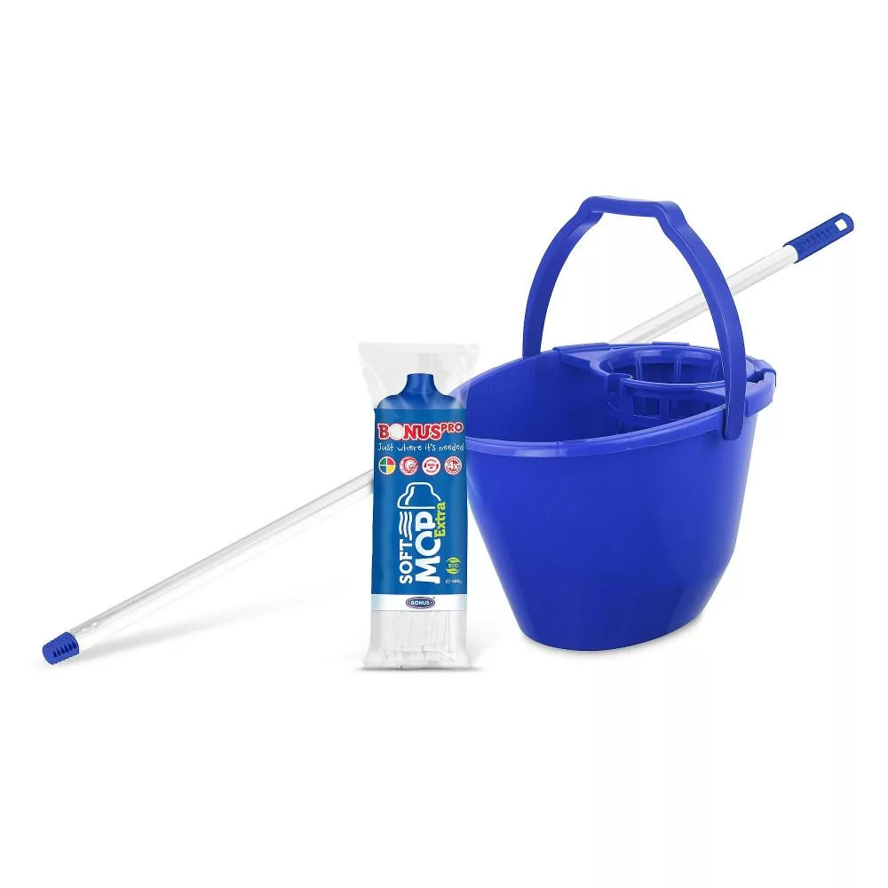 Bonus SoftMop Extra szett (vödör, csavaró, nyél, soft mop fej) - kék