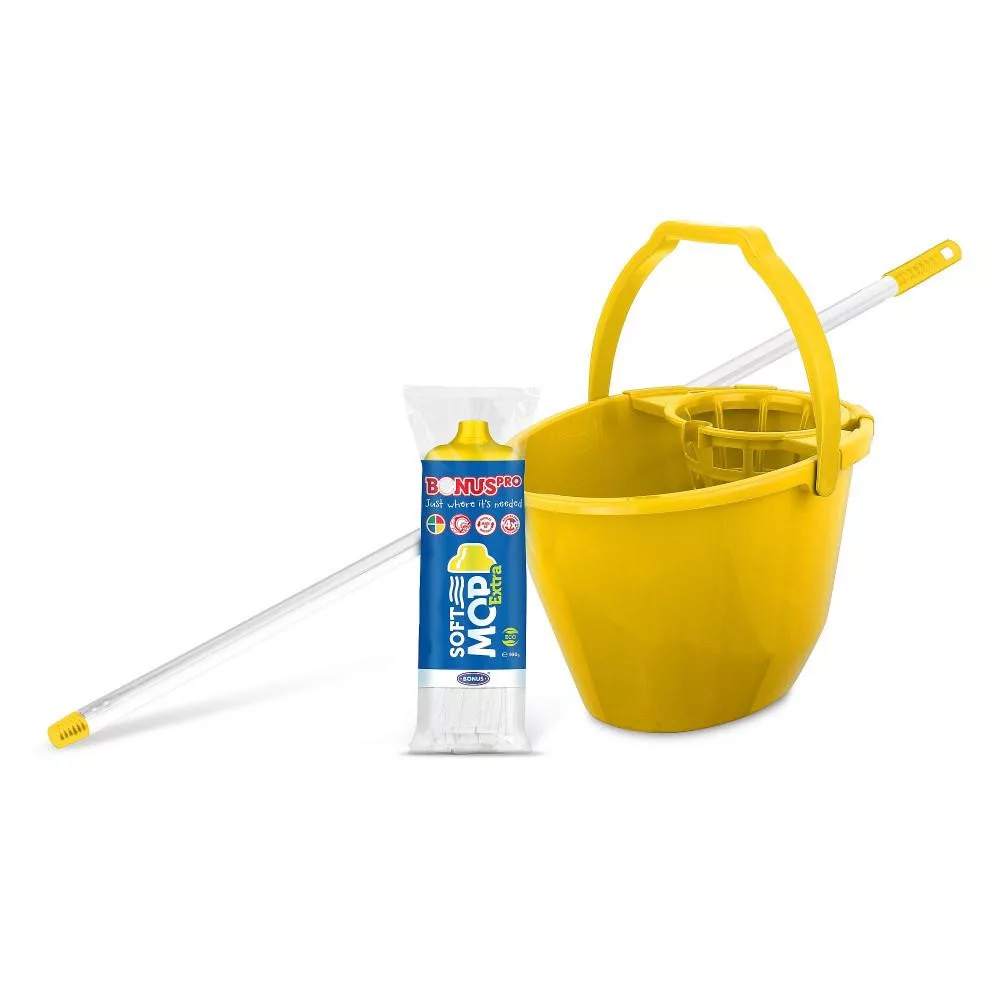 Bonus SoftMop Extra szett (vödör, csavaró, nyél, soft mop fej) - sárga