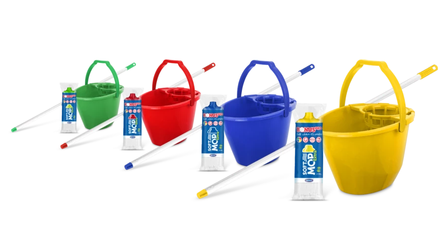 Bonus SoftMop Extra szett (vödör, csavaró, nyél, soft mop fej) - piros