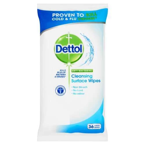 Dettol Antibakteriális felülettisztító kendő, 36db