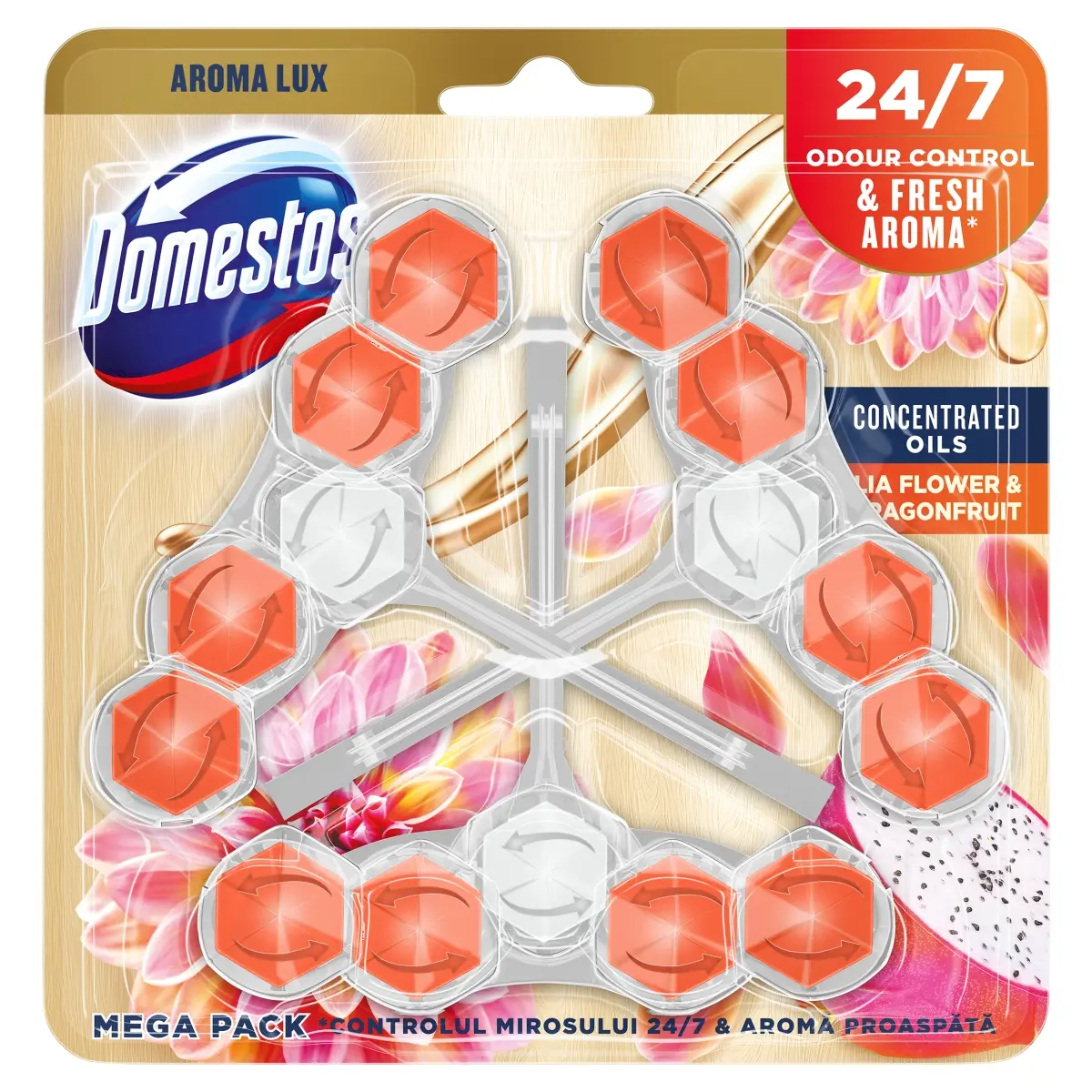 Domestos Aroma L. WC-rúd 3x55g Dahlia Flower & Dragon Fruit