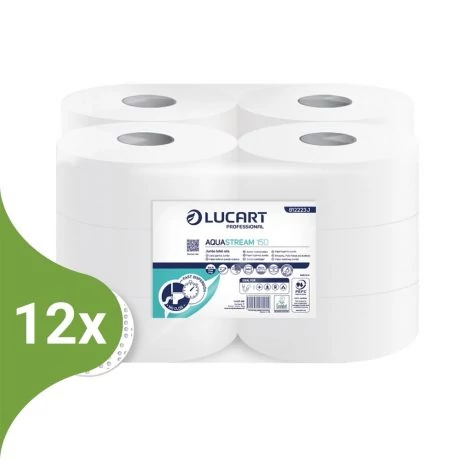 Lucart Aquastream vízben oldódó toalettpapír 19 cm átm. - 2 rétegű, hófehér 150m (Karton - 12 tek), 812223J