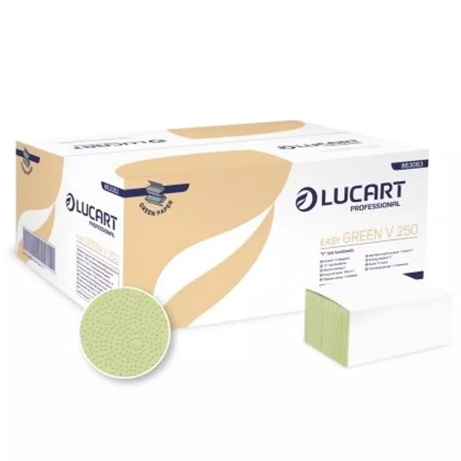 Lucart Easy Green V250 hajtogatott kéztörlő - zöld 1 rétegű, 250 lapos (Karton - 20 csomag), 863063