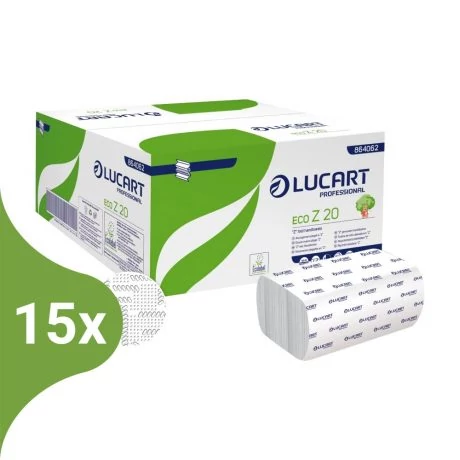 Lucart Eco Z20 környezetbarát keskenyített hajtogatott kéztörlő - fehér 2 rétegű, 200 lapos 8Karton - 15 csomag),864062