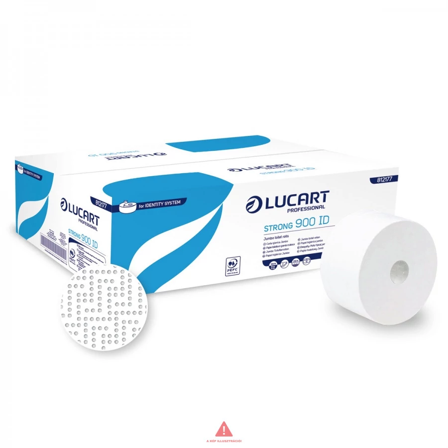 Lucart Identity Autocut Strong 900 ID laponkénti adagolású toalettpapír - 2 rétegű, hófehér, 202m (Karton - 12 tekercs), 812177S
