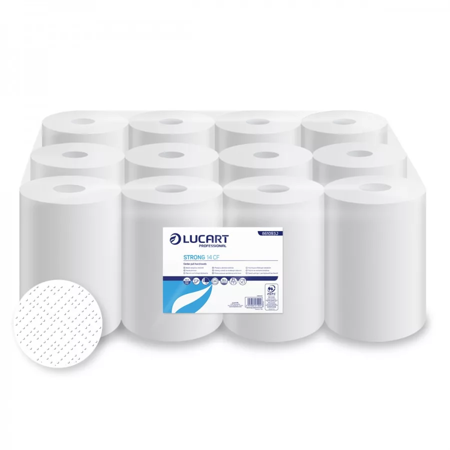 Lucart Strong 14 CF ipari törlőpapír 14cm át,. - 2 rétegű, hófehér 55m (Karton - 12 tek), 861093J