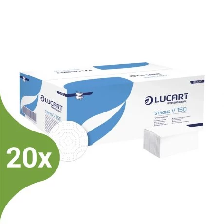 Lucart Strong V150 hajtogatott kéztörlő - hófehér 2 rétegű, 150 lapos (Karton - 20 csomag), 863060J
