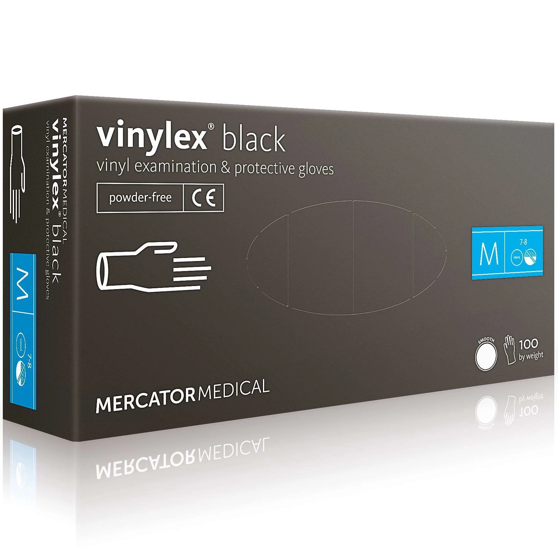 Mercator vinylex púdermentes gumikesztyű, fekete (100 db/doboz) M méret